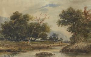 LUCY Adrien 1794-1875,Figures by the banks of a river with woodland and ,Rosebery's GB 2020-08-22