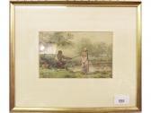 Lucy C.H,gentleman fishing on a riverbank with girl watchin,Smiths of Newent Auctioneers 2017-12-08