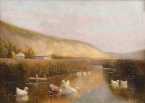 LUDOSANU Aurel Popp 1874-1960,Ducklings on the lake,Artmark RO 2023-04-24