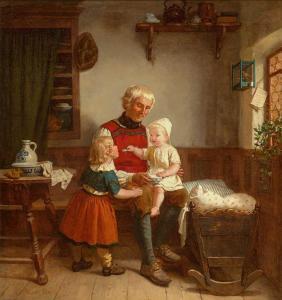 LUDWIG August 1834,Großvater mit seinen Enkelkindern in der Stube mit,Zeller DE 2017-04-20