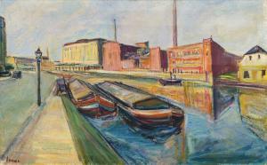 LUDWIG Jonas 1887-1942,Industrial scene with barges moored in a canal,Rosebery's GB 2016-12-06