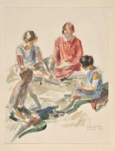 LUDWIG MAGNUS Hotter 1892-1964,Vier Kinder beim Kartenspiel,1926,Allgauer DE 2018-04-19
