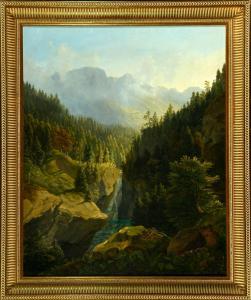 LUEGER Michael 1804-1883,Gebirgslandschaft mit Wasserfall,Allgauer DE 2021-07-23