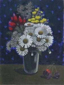 LUKA Madeleine Kula 1894-1985,Vase de marguerites et cerises,Bailleul Nentas FR 2010-11-11