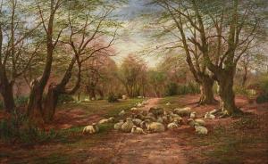 LUKER Sr. William,Sheep and shepherd at rest on a sunlit wooded lane,1871,Tennant's 2023-03-18