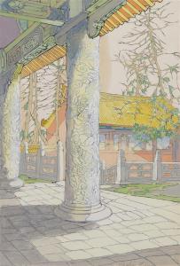 LUM Bertha Boynton 1879-1954,Courtyard with Pillar,Hindman US 2014-05-15