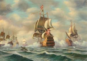 LUND F 1800-1800,The battle in Køge Bay 1677 with Niels Juel's ship,Bruun Rasmussen DK 2019-09-16