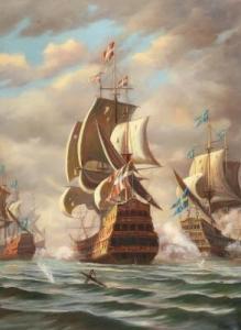 LUND F 1800-1800,The battle in Køge Bay 1677 with Niels Juel's ship,Bruun Rasmussen DK 2021-01-25
