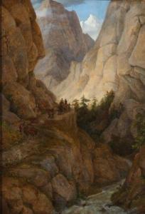 LUND Johan Ludvig G,Mountainous landscape with a group of travellers n,Bruun Rasmussen 2021-10-04