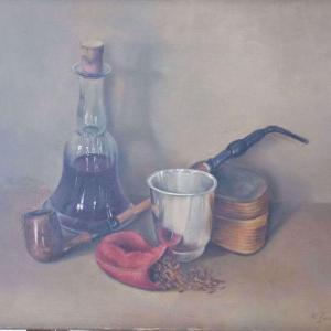 LUNDAHL Nadine 1958,Still life with decanter and pipe,1979,Amberes BE 2022-01-24