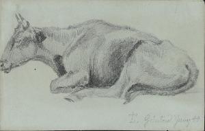 LUNDBYE Johan Thomas 1818-1848,A study of a lying cow,1844,Bruun Rasmussen DK 2024-01-22