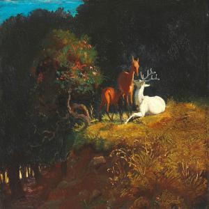 LUNDBYE Johan Thomas 1818-1848,Lysning i en skov med hjorte,Bruun Rasmussen DK 2014-06-10