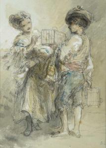 LUNDGREN Egron Sillif 1815-1875,Children with bird cages,Tennant's GB 2022-10-28
