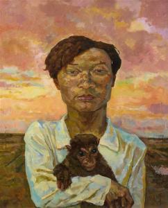 LUO QING Luo Ch'ing 1948,Man Carrying a Monkey,2001,Hindman US 2018-05-23