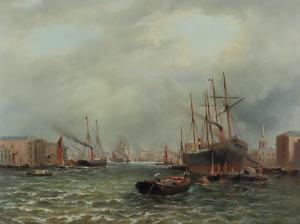 LUSCOMBE Henry A,Maritime scene with steam and masted vessels in a ,Canterbury Auction 2021-11-27