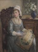 LUXMOORE Kate 1880,Girl sewing,1880,Burstow and Hewett GB 2016-12-14