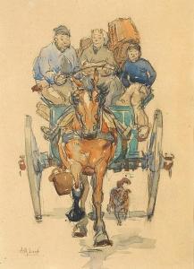 LUYT Arie Marthinus 1879-1951,Boerenfamilie met paard en wagen,Zeeuws NL 2015-12-09