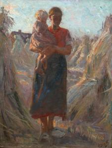 LUYTEN Henri Jean 1859-1945,Moeder met kind op het veld - Mère et enfant au ch,Amberes BE 2008-12-01