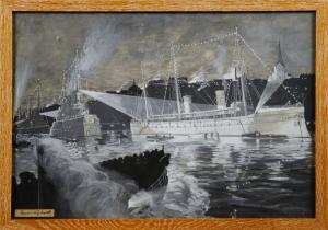 LYBECK BERTIL 1887-1945,Passagerarfartyg och pansarskepp i hamn,Stadsauktion Frihamnen SE 2010-05-10