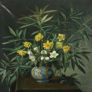 LYKKEDAHL Lily 1900-1900,Daffodils and Christmas roses in a vase,1996,Bruun Rasmussen DK 2012-09-24