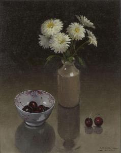 LYNCH Padraig 1940,STILL LIFE WITH CHERRIES AND CHRYSANTHEMUMS,De Veres Art Auctions IE 2019-11-26