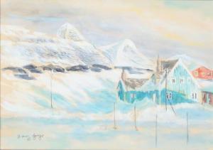 LYNGE Hans 1906-1988,Landscape with mountains and houses,1960,Bruun Rasmussen DK 2021-01-19