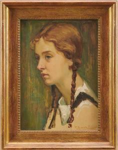 LYON Thomas Bonar 1873-1955,portrait of a young girl with plaited hair,Reeman Dansie GB 2022-08-09