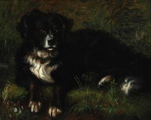 LYTZEN Niels Agaard 1826-1890,A vigilant dog in a meadow,1863,Bruun Rasmussen DK 2023-01-09