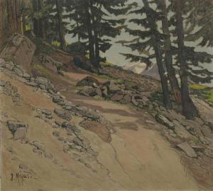MÉGARD Joseph 1850-1918,Forest study with a view of the Alps,1918,Galerie Koller CH 2017-06-28