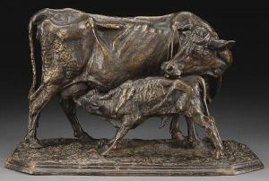 Mêne Pierre Jules 1810-1879,A COW AND FEEDING CALF,Jackson's US 2012-05-22