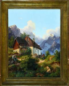 MÖSSMER Joseph 1780-1845,Blick auf einen Bergbauernhof,1841,Allgauer DE 2021-07-23
