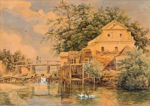 MÖSSMER Raimund 1813-1874,Alte Mühle am Bach mit Brücke,1853,Zeller DE 2018-12-05