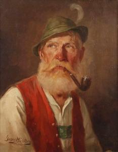 MÜHLBERG Georg 1863-1925,Herrenportrait Brustbildnis eines eine Pfeife rauc,1882,Mehlis 2019-08-22