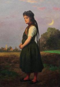 MÜLLER Adolf 1853-1914,Jong meisje in de velden bij zonsondergang,Venduehuis NL 2022-02-22