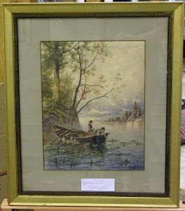MÜLLER Archibald Herman 1878-1952,Motiv av barn i roddbåt som plockar näckrosor. ,Auktionskompaniet 2008-04-27