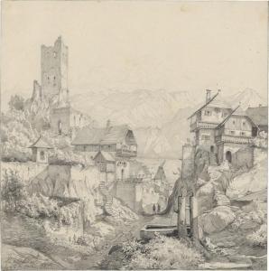 Müller H,"Salzburger Gegend": Bergdorf mit Burgruine,Galerie Bassenge DE 2020-11-25