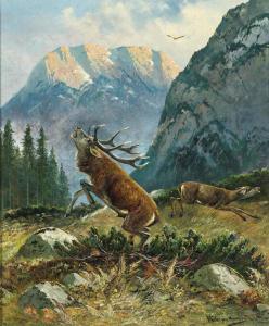MÜLLER Moritz II,A red deer and a hind on a mountain plateau,1903,Palais Dorotheum 2024-02-21