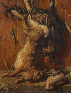 MÜLLER Victor 1871-1951,Hunt Still Life with Hare, Cockerel and Songbirds,1871,Lempertz 2022-11-19