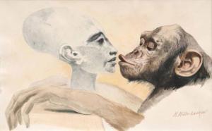 MÜLLER WIEHL Helmuth 1923-1998,Nefertiti and a Chimpanzee,Stahl DE 2017-06-24