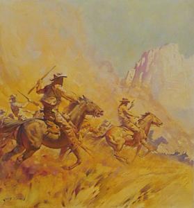 Mac MCCONNELL James,Cattle rustlers, with guns drawn, riding towards h,Illustration House 2007-03-14