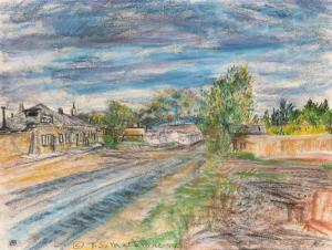 MACAIONE Thomas Silvestri 1907-1992,Looking West Canyon Road at Camino Mo,1959,Santa Fe Art Auction 2022-05-28
