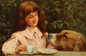 MACBETH RAEBURN Henry,a young girl having tea with her newfoundland,John Nicholson 2021-08-11