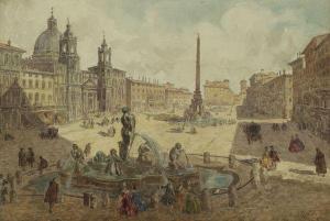 MACCHI Lorenzo 1804,Vue de la Piazza Navona et de la Piazza di Spagna,Aguttes FR 2011-06-21