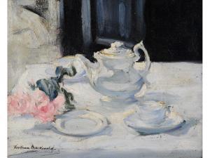 MACDONALD WILLIAM 1884-1938,STILL LIFE WITH TEA SERVICE AND PINK ROSES,Lawrences GB 2015-10-16