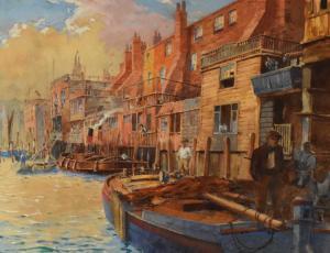 MACDOWELL William 1888-1950,Barges on the river Thames,Halls GB 2022-09-21