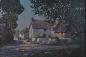 MACE John Edmund,Village street scene with thatched cottages and fi,Lacy Scott & Knight 2022-09-16