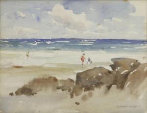 MACGEORGE Normann 1872-1952,FIGURES ON A BEACH, ROCKS IN THE FOREGROUND,Sworders GB 2016-06-07