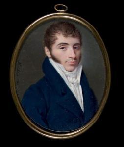 MACHÉRA Ferdinand 1776-1843,Portrait de jeune homme en redingote bleue, gilet ,Fraysse FR 2014-12-03