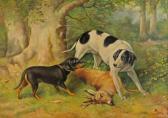 MACHAVOINE G 1900-1900,Hunting dogs, standing over the kill, a dead buck,,Morphets GB 2013-06-05