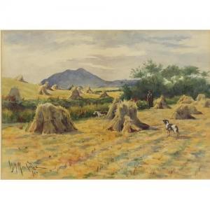 MACKENZIE William Murray 1880-1908,Hunter and dogs amongst corn stooks,Eastbourne GB 2020-01-09